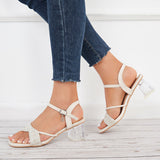 Myquees Clear Chunky Heels Square Toe Ankle Strap Slingback Sandals
