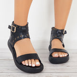 Myquees Buckle Decor Open Toe Platform Side Zipper Sandals