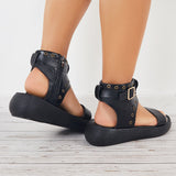 Myquees Buckle Decor Open Toe Platform Side Zipper Sandals