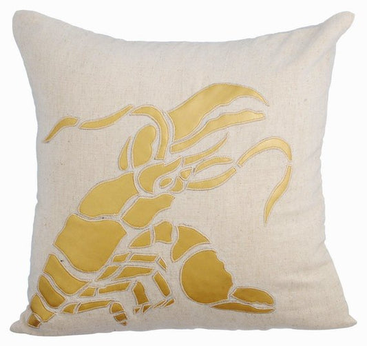 Gold Lobster - Natural Beige Cotton Linen Decorative Euro Sham
