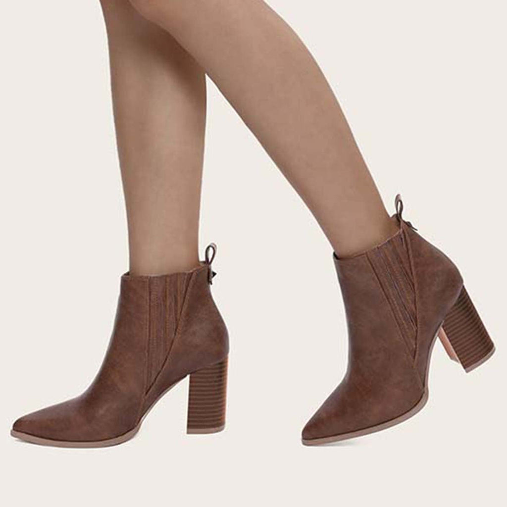 Myquees Women Chunky High Heel Ankle Boots Slip on Dress Booties