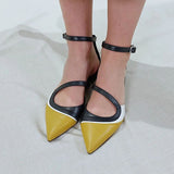 Myquees Mix Color Pointed Toe Buckle Flats
