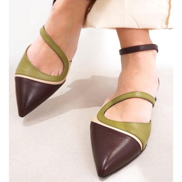 Myquees Mix Color Pointed Toe Buckle Flats
