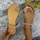 Myquees Pearl Toe Ring Slip on Flat Slippers Slide Sandals