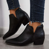 Myquees Cut Out Ankle Western Boots Chunky Heeled Cowboy Booties