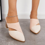 Myquees Cut Out Block Chunky Heel Loafers Slip on Mule Shoes