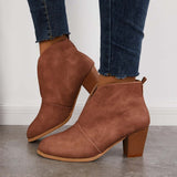 Myquees Retro Western V Cut Ankle Boots Slip On Chunky Stacked Heel Booties