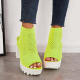 Myquees Peep Toe Chunky Platform High Heels Slip-on Sandals