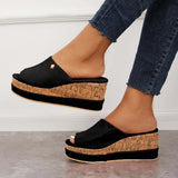 Myquees Comfortable Cork Footbed Slip-on Sandals Platform Wedge Slippers