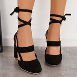 Myquees Chunky Block High Heels Lace Up Dress Sandals Ankle Strappy Pumps