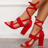 Myquees Lace Up Chunky Block High Heel Sandals Ankle Strap Dress Heels