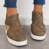 Myquees Casual Wedge Sneakers Platform Crisscross Cut Out Shoes