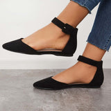 Myquees Pointed Toe Ankle Strap Flats Plain Ballet Shoes