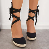 Myquees Lace up Espadrille Wedges Platform Heel Singback Sandals