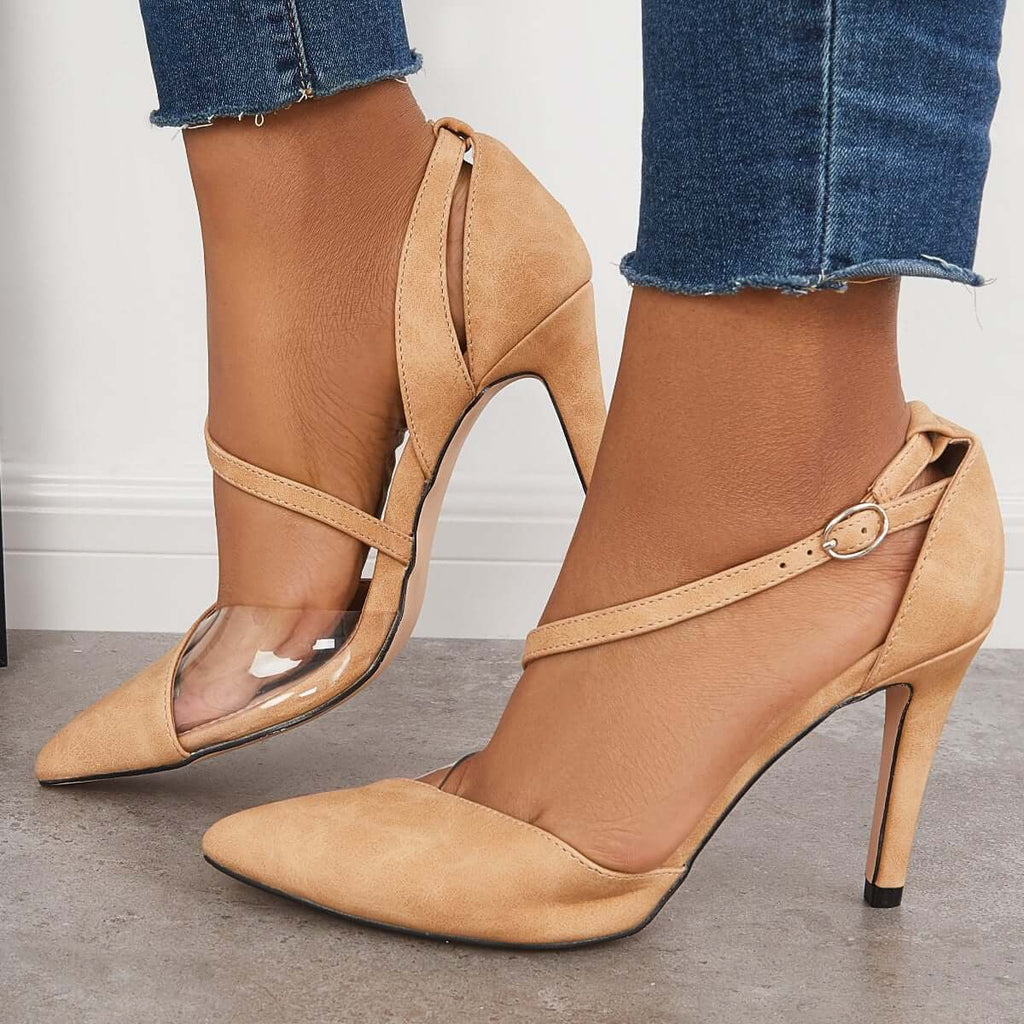 Myquees Pointed Toe Stiletto High Heels Ankle Strap Dress Pumps