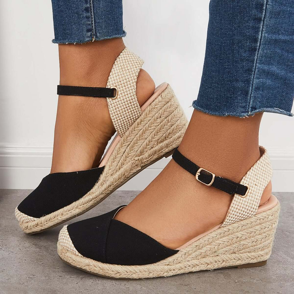 Myquees Closed Toe Espadrilles Wedge Ankle Strap Sandals