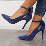 Myquees Bowknot Pointed Toe Stiletto Heels Ankle Strap Dress Pumps