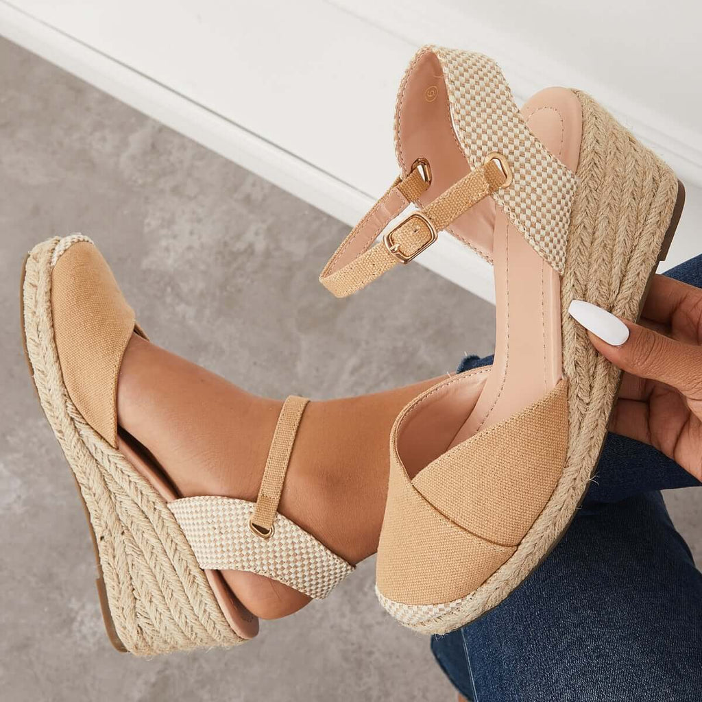 Myquees Closed Toe Espadrilles Wedge Ankle Strap Sandals