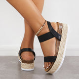 Myquees Open Toe Espadrille Platform Sandals Cork Elastic Strap Sandals