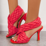 Myquees Braided Woven Stilettos High Heels Criss Cross Ankle Strap Sandals