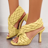Myquees Braided Woven Stilettos High Heels Criss Cross Ankle Strap Sandals