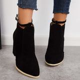 Myquees Suede Chunky Heel Ankle Boots Back Zipper Dress Booties