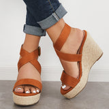 Myquees Criss-Cross Ankle Strap Espadrille Wedge Platform Sandals