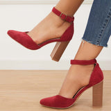 Myquees Casual Chunky Block High Heel Pumps Pointed Toe Ankle Strap Heels
