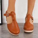 Myquees Brown Chunky Platform Heel Clogs Ankle Strap Sandals