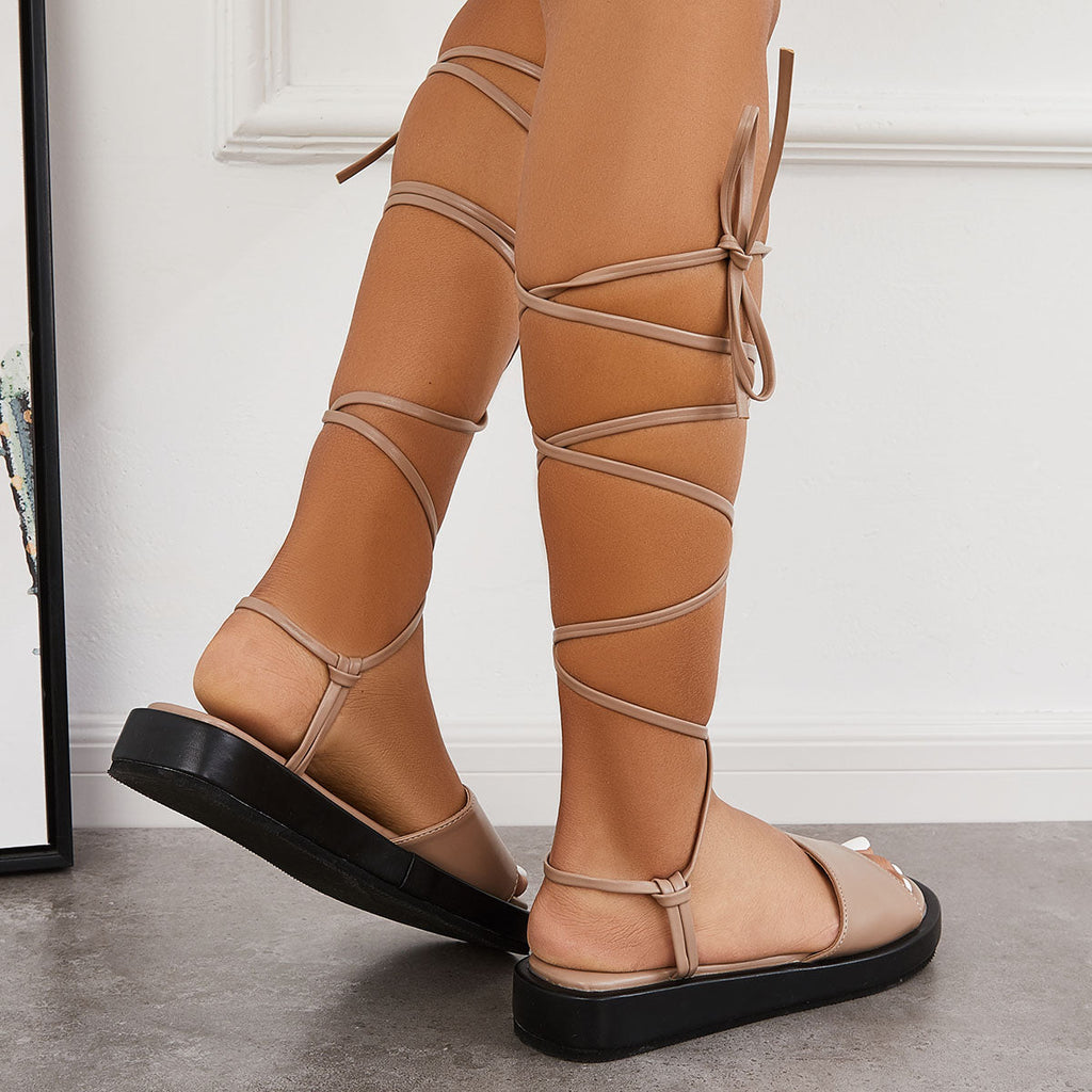 Myquees Casual Open Toe Lace Up Gladiator Sandals