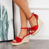 Myquees Bowknot Espadrille Platform Wedges Ankle Strap Sandals