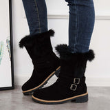 Myquees Warm Fur Mid Calf Snow Boots Block Heel Furry Winter Booties