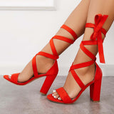 Myquees Chunky Block High Heels Lace Up Ankle Strap Sandals