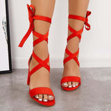 Myquees Chunky Block High Heels Lace Up Ankle Strap Sandals