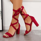 Myquees Lace Up High Heeled Sandals Chunky Block Ankle Tie Strap Heels