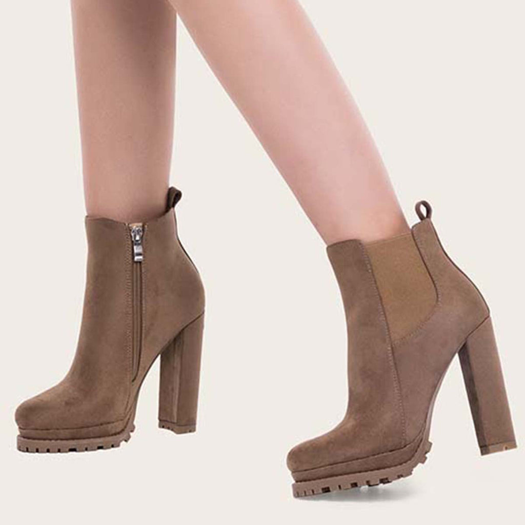 Myquees Platform Chelsea Ankle Boots Side Zipper Chunky High Heel Booties