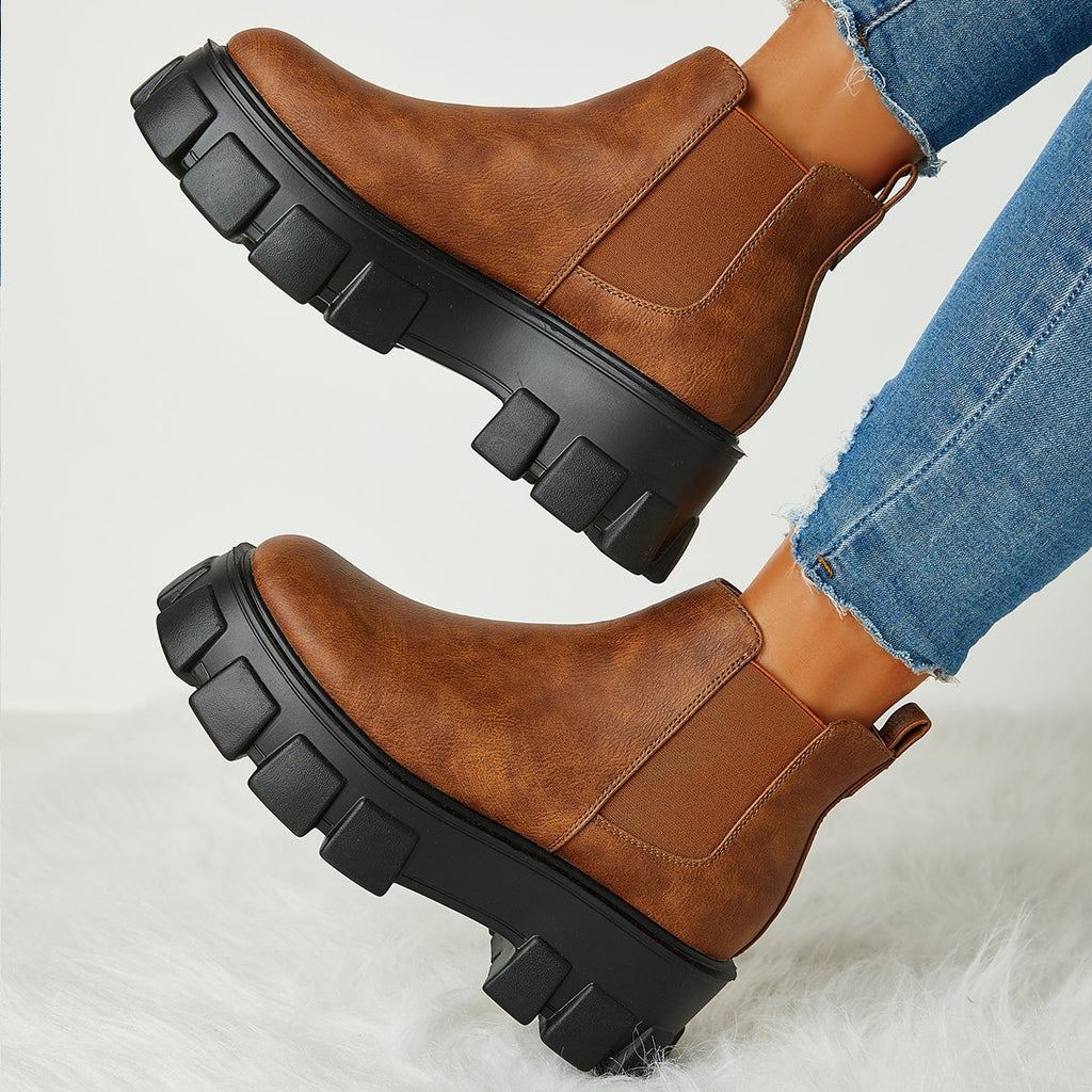 Myquees Women's Casual All-Match Platform Boots