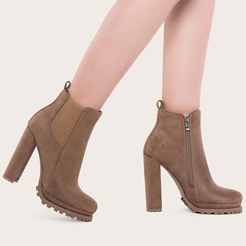Myquees Platform Chelsea Ankle Boots Side Zipper Chunky High Heel Booties