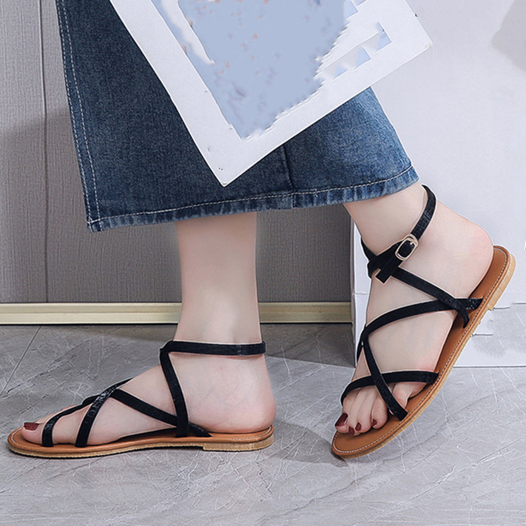 Myquees Crisscross Strappy Flat Sandals Open Toe Ankle Strap Sandals