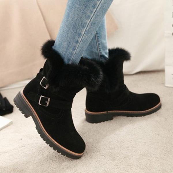 Myquees Round Toe Chunky Double Buckle Ankle Boots