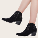 Myquees Pointed Toe Western Cowgirl Boots Chunky Heel Ankle Booties