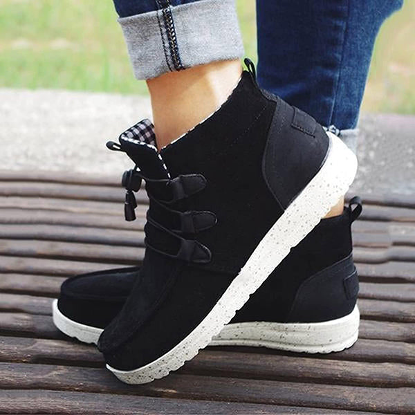Myquees Women Warm Flat Ankle Boots Casual High Top Walking Shoes