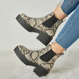 Myquees Women Casual Snakeskin Platform Slip On Boots
