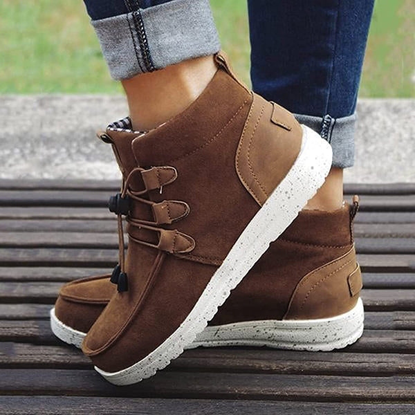Myquees Women Warm Flat Ankle Boots Casual High Top Walking Shoes