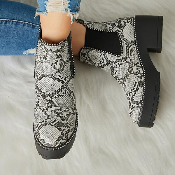 Myquees Women Casual Snakeskin Platform Slip On Boots
