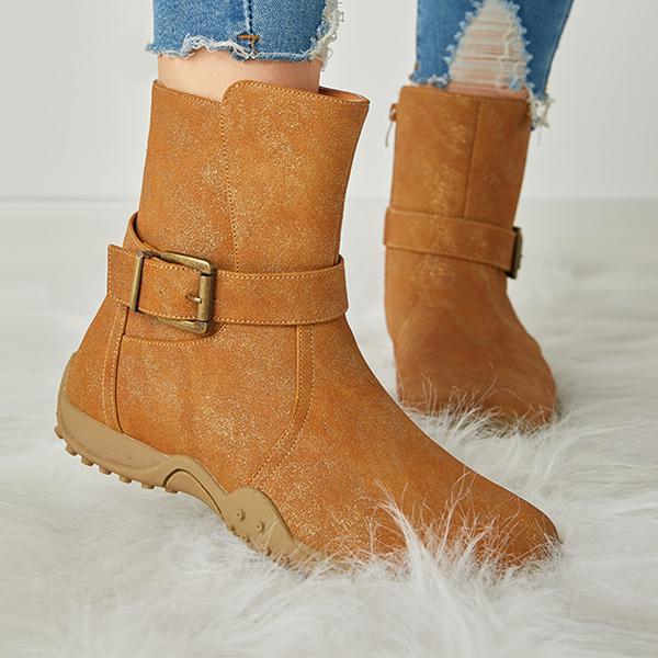Myquees Women's Winter Warm Zipper Flat Snow Boots