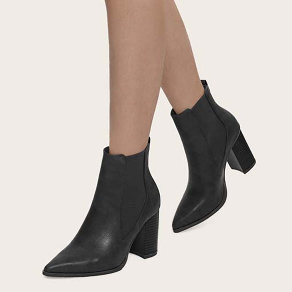 Myquees Chunky Heel Chelsea Booties Pointy Toe Western Ankle Boots