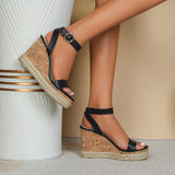 Myquees Platform Espadrille Cork Wedge Sandals Buckle Ankle Strap High Heeled Shoes