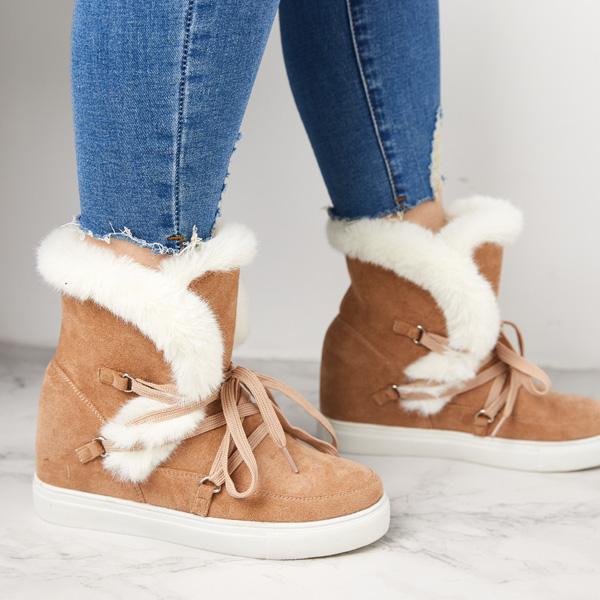 Myquees Women's Winter Warm Wedge Heel Suede Boots