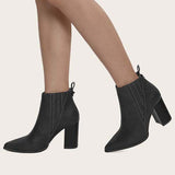 Myquees Women Chunky High Heel Ankle Boots Slip on Dress Booties